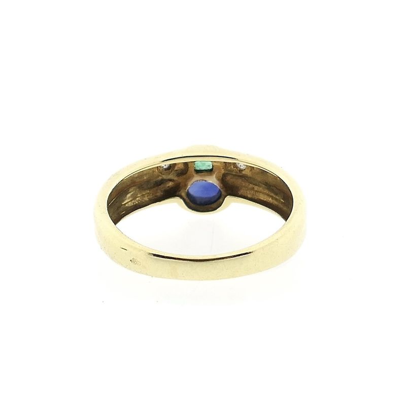 Image 3 of Gold ring with sapphire, emerald and diamond | 0.02 ct.