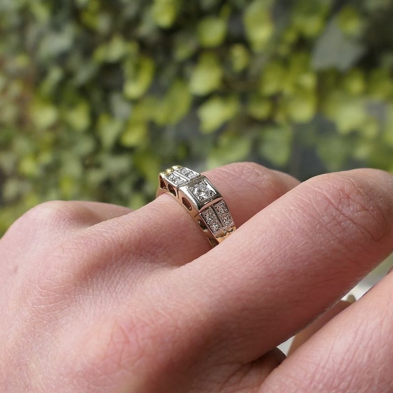 Image 12 of Gold Art Deco ring with diamond | 0.18 ct.