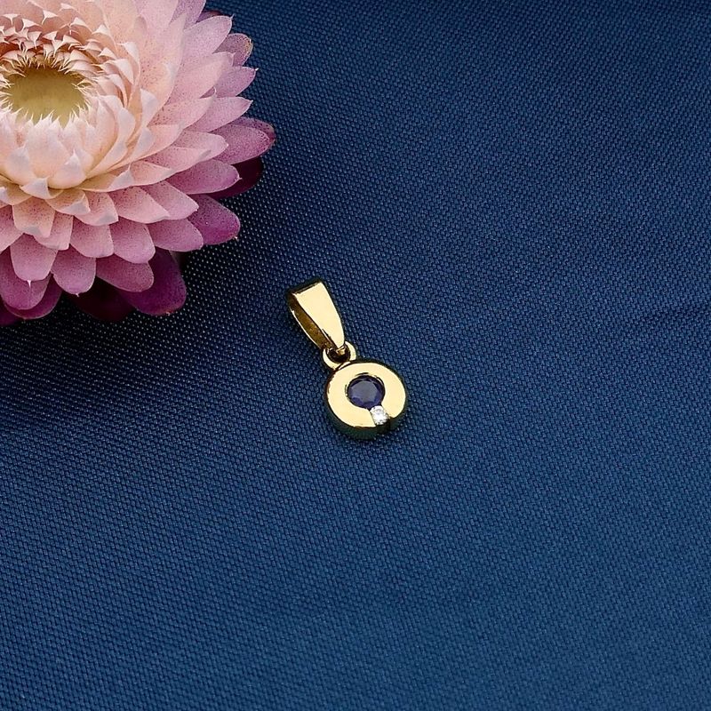 Image 2 of Minimalist Gold Pendant with Sapphire & Diamond | 0.005 ct.