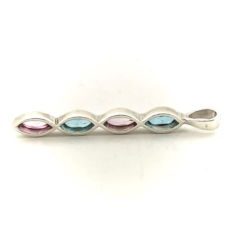 Image 3 of Silver pendant with blue and pink stones