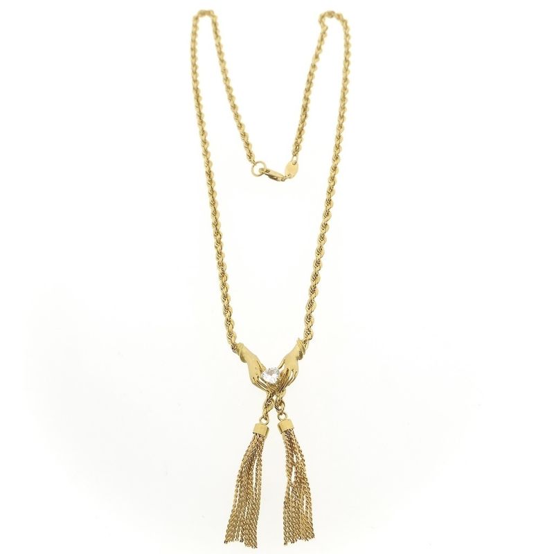 Image 3 of Gold twisted link chain with tassels and zirconia