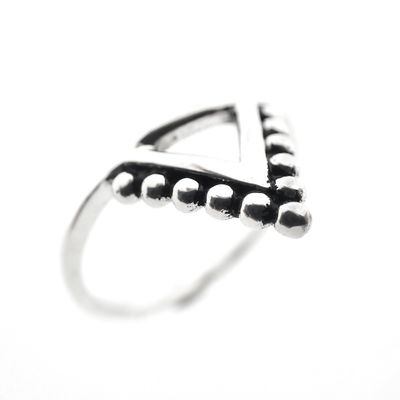 Image 1 of Silver triangle ring with balls