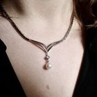 Image 11 of White gold necklace with pearl and diamond 0.05 ct.