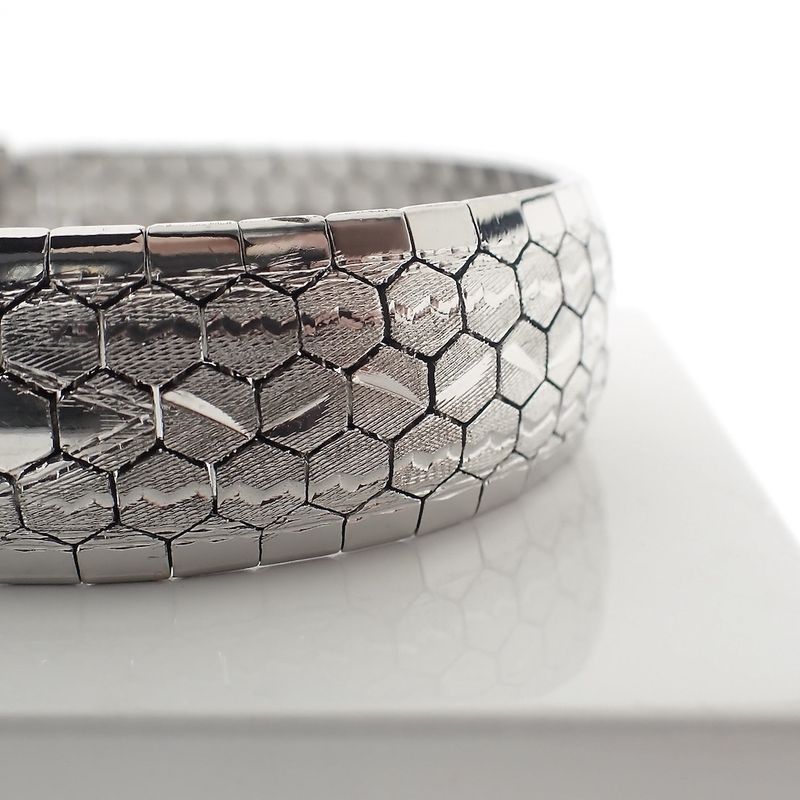 Image 9 of Silver wide link bracelet; Rhodium plated | 19 cm