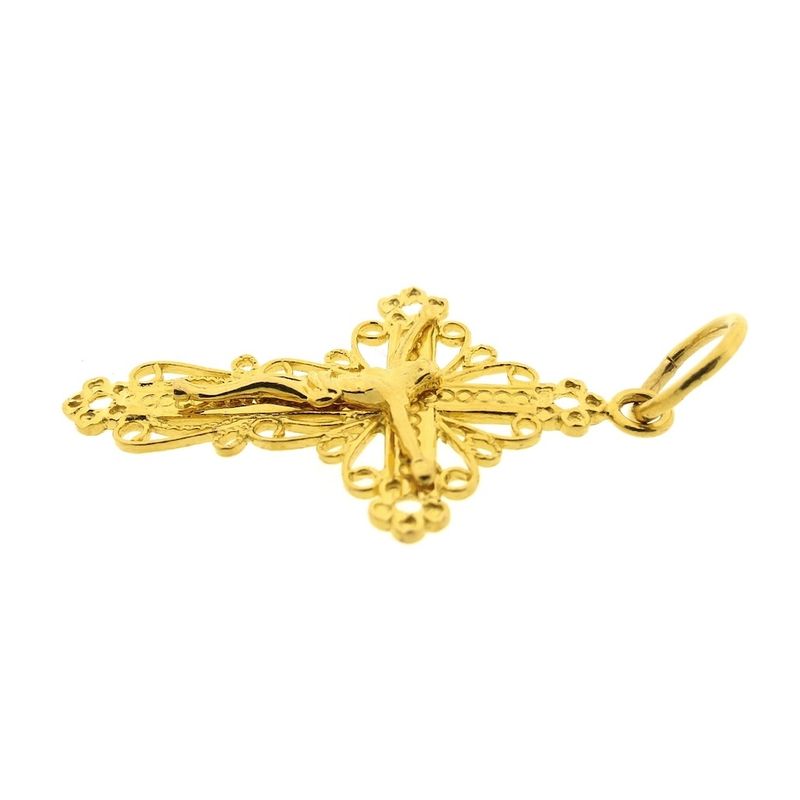 Image 7 of 21 carat antique gold pendant of a cross with a corpus | Filigree technique
