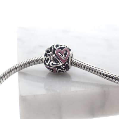 Image 2 of Pandora Moment charm; Silver; Pink Hearts
