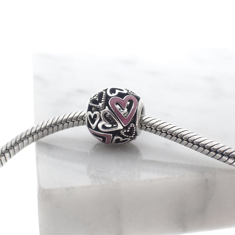 Image 2 of Pandora Moment charm; Silver; Pink Hearts