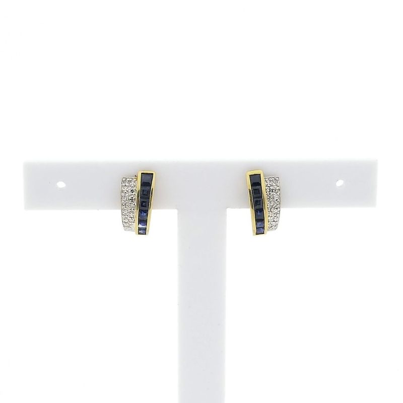 Image 1 of Gold earrings with sapphire and diamonds; 0.07 ct.