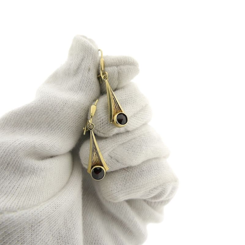 Image 8 of Vintage gold earrings with dark red stone