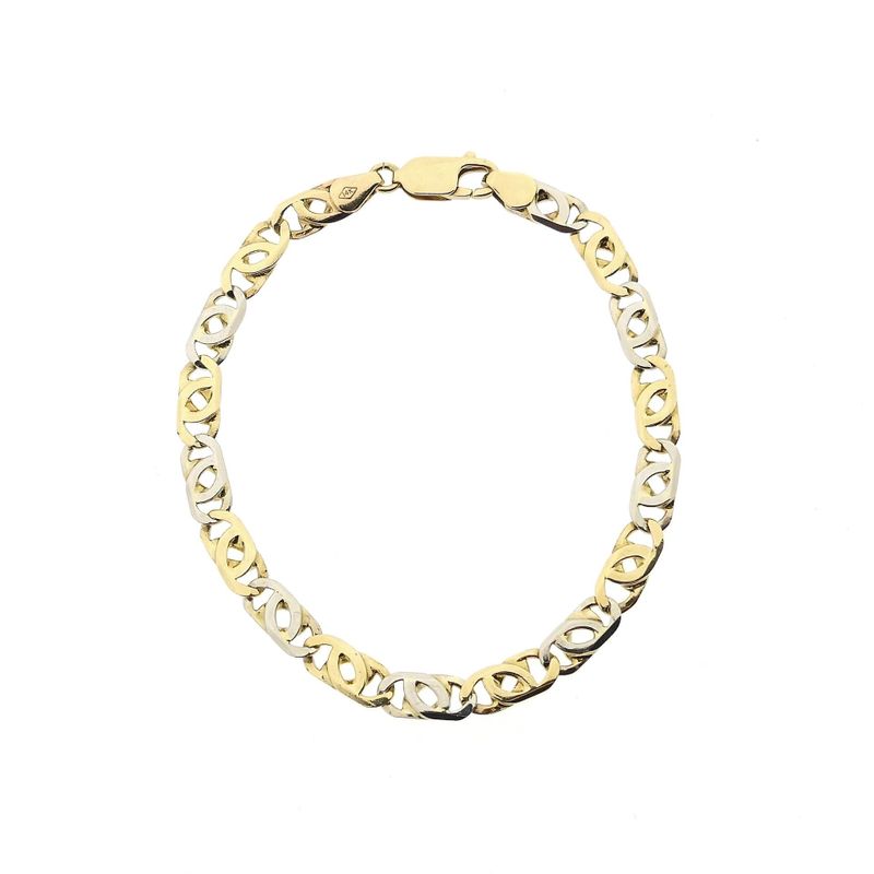 Image 3 of Bicolor Gold Falcon Eye Link Bracelet; Midas; 14 Karat; 19.5 cm