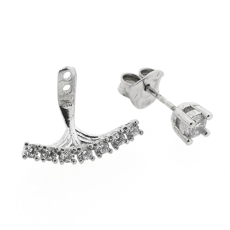 Image 4 of Silver stud earrings with zirconia | Ear jacket