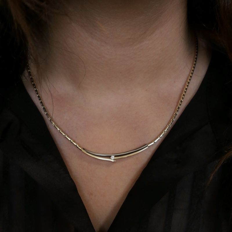 Image 10 of Two-tone gold necklace with a fixed pendant and a 0.03 ct. diamond | 43.5 cm