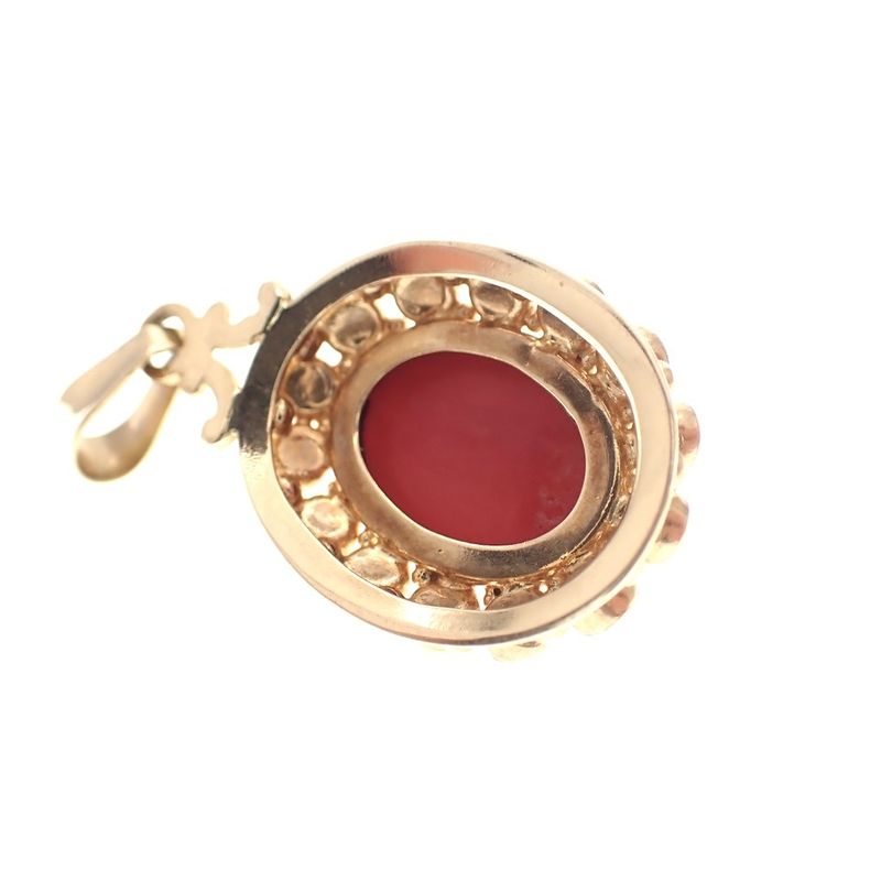 Image 3 of Vintage gold entourage pendant with red coral