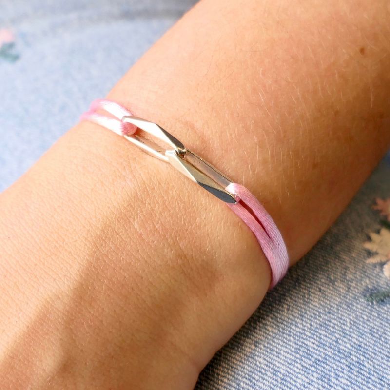 Image 2 of Forever Knots® Handmade Pink Satin Bracelet with Silver Link