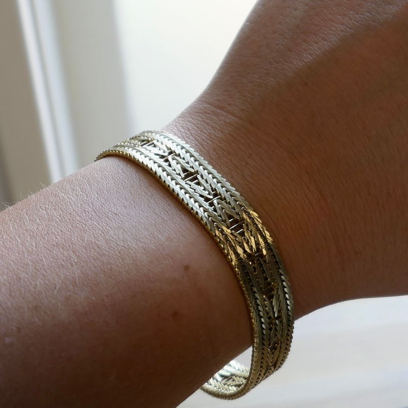 Image 7 of Gold Bracelet with Herringbone Pattern; 14 Karat; 18.5 cm