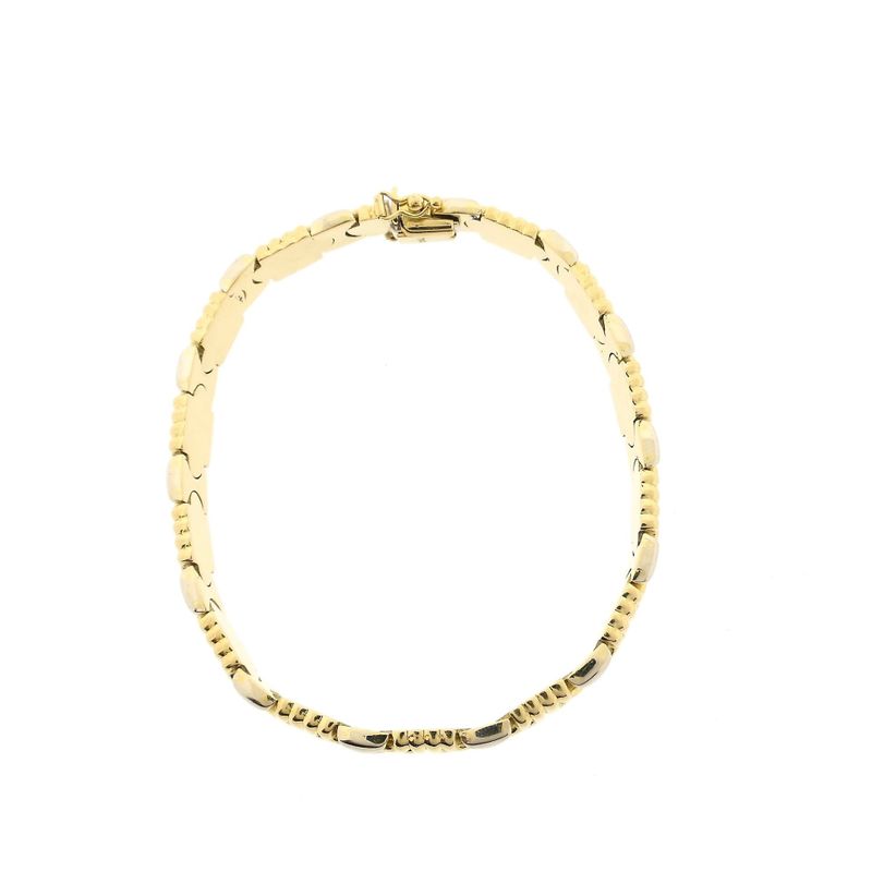 Image 3 of Bicolor Gold Bracelet with Fantasy Links; 18 Karat; 20 cm