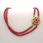 Image 1 of Blood coral bead necklace with gold clasp; Antique | 36 cm