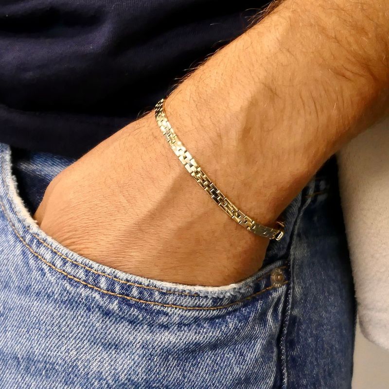 Image 8 of Bicolor Gold Panther Link Bracelet; 14 Karat; 19.5 cm