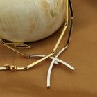 Image 2 of Two-tone gold bar necklace with a fixed pendant and diamond