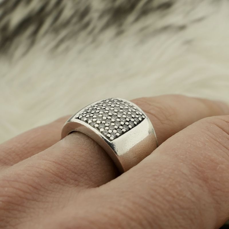 Image 9 of Silver wide paver ring with zirconia; TiSento