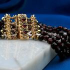Image 2 of Antique garnet bead bracelet with gold decorative clasp with pearl