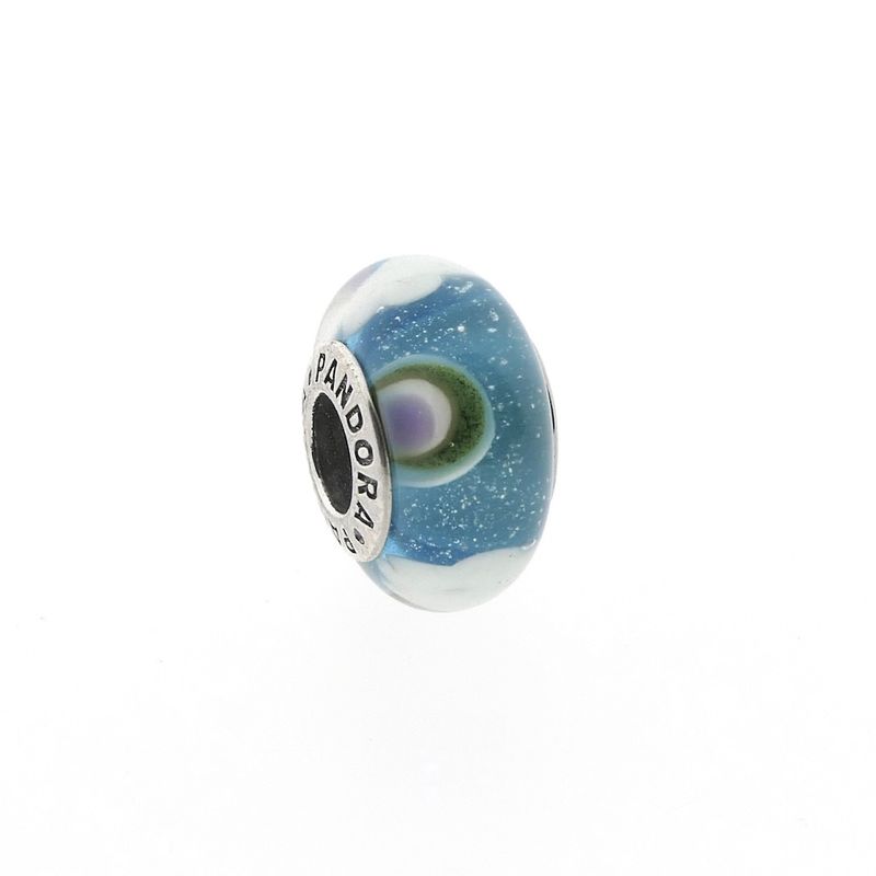 Image 4 of Pandora charm; Silver; Blue Sky Murano glass