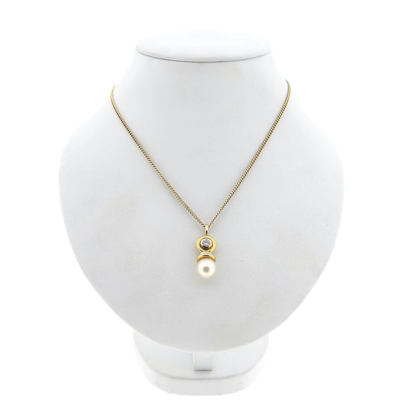 Afbeelding 3 van Bicolor gouden hanger met parel en diamant; 0,20 ct.