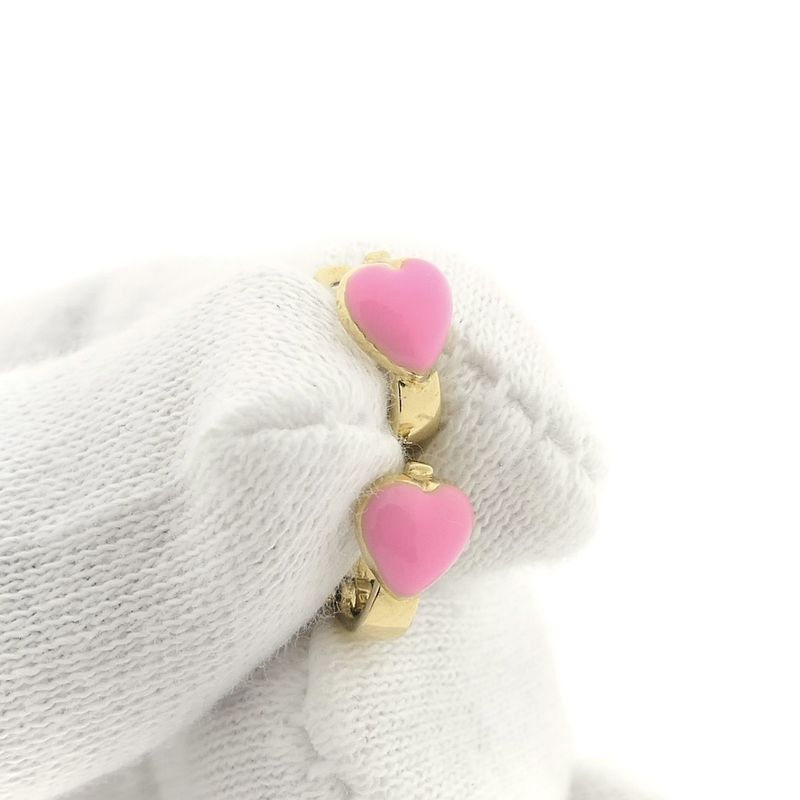 Image 9 of Gold heart-shaped stud earrings with pink enamel | Arpas