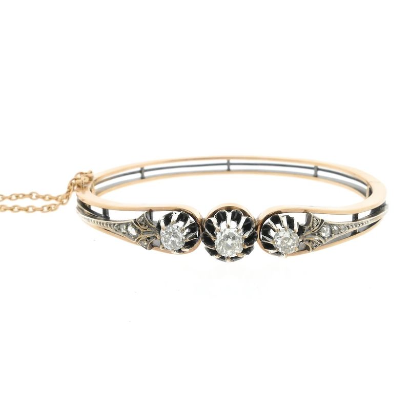 Image 2 of Rose gold bangle with rose-cut diamonds; Size S/M