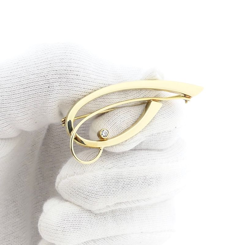 Afbeelding 11 van Vintage gouden abstracte broche met zirconia