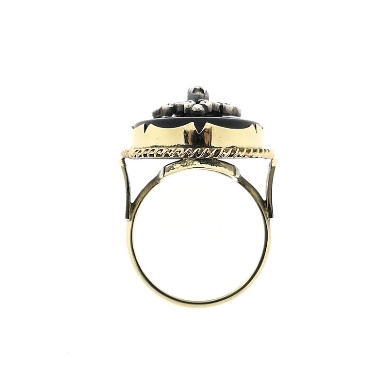 Image 4 of Antique Victorian gold and silver ring with onyx and diamond 0.04 ct.