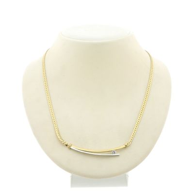 Image 1 of Two-tone gold necklace with a fixed pendant and diamond; 0.17 ct. | 45.5 cm | Le Chic