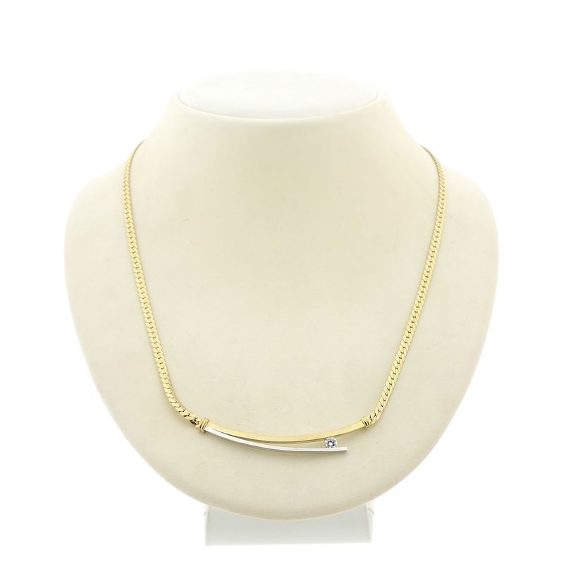 Image 1 of Two-tone gold necklace with a fixed pendant and diamond; 0.17 ct. | 45.5 cm | Le Chic