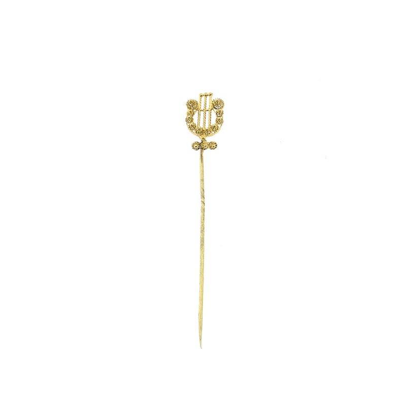 Image 1 of Antique gold lapel pin, tie pin of a harp
