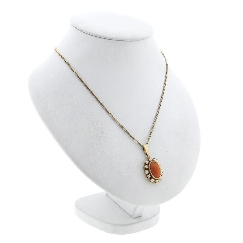 Image 5 of Gold Pendant with Blood Coral and Pearl; 14 Karat