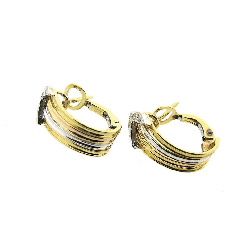 Image 4 of Tricolor gold stud earrings with diamond; 0.04 ct.