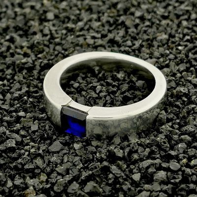 Image 2 of Silver ring with synthetic sapphire.