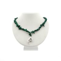 Malachite bead necklace with silver pendant and clasp