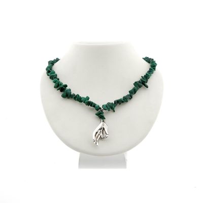 Image 1 of Malachite bead necklace with silver pendant and clasp