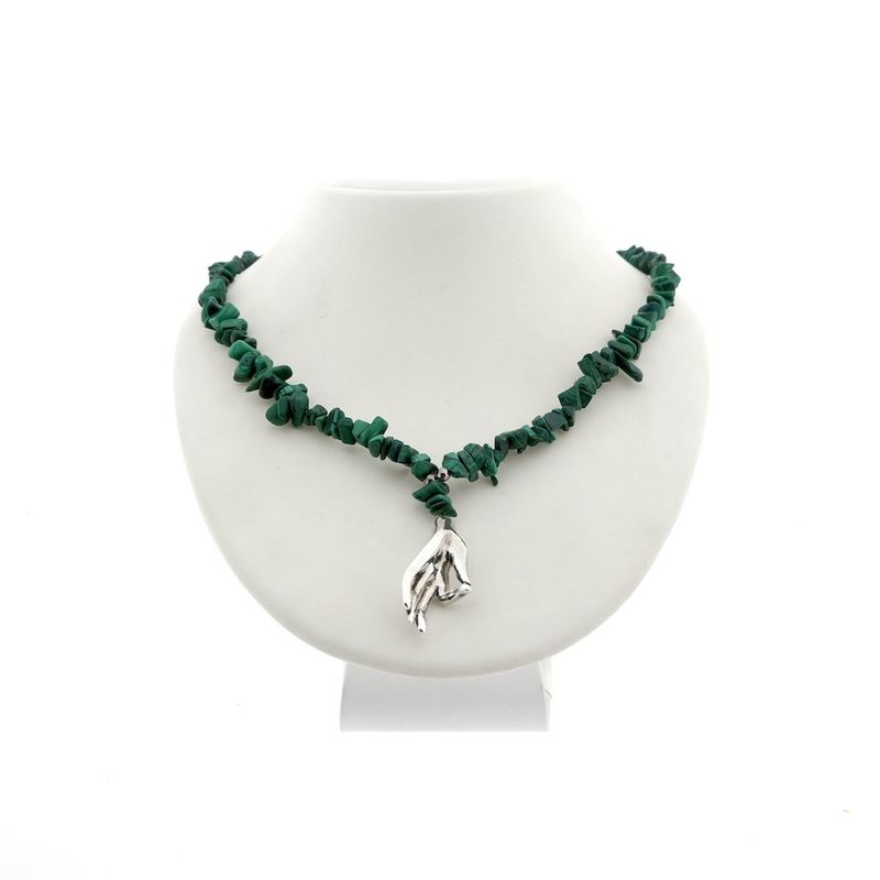 Image 1 of Malachite bead necklace with silver pendant and clasp