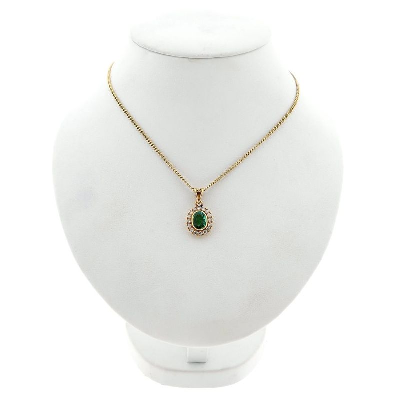Image 3 of Gold pendant with emerald and diamonds; 0.32 ct.