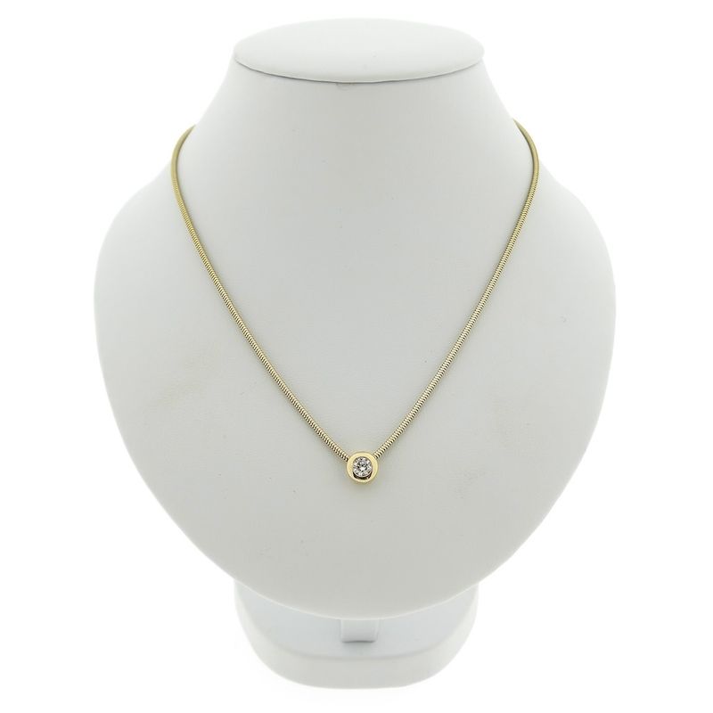 Image 1 of Gold snake link chain with diamond pendant; 0.24 ct. | 38.5 cm