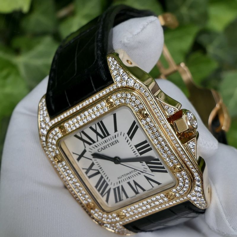 Image 26 of Cartier Santos 100 XL Automatic 2732 - W20071Y1; 18k gold watch with diamond setting
