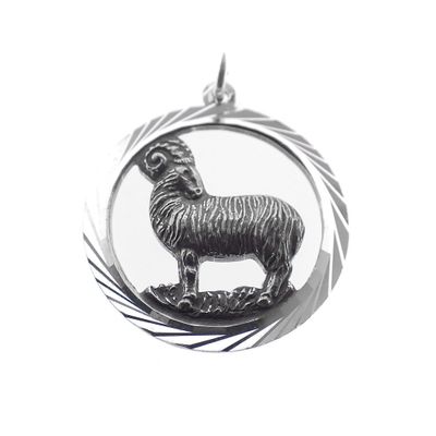 Image 1 of Silver zodiac sign pendant; Aries