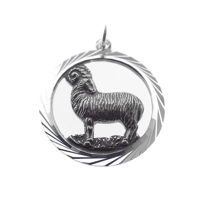 Image 1 of Silver zodiac sign pendant; Aries