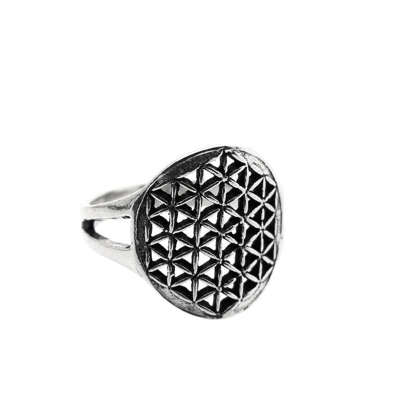 Image 3 of Silver ring; Flower of life