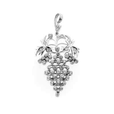 Image 1 of White gold pendant of a bunch of grapes with diamonds; Approx. 1.42 ct.