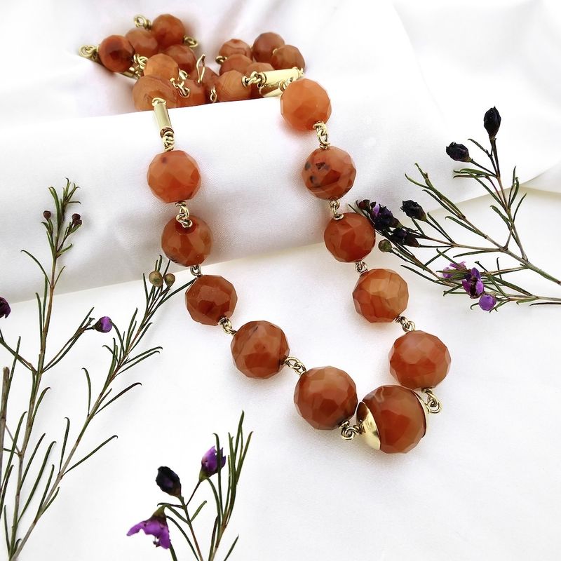 Image 6 of Carnelian bead necklace strung on gold