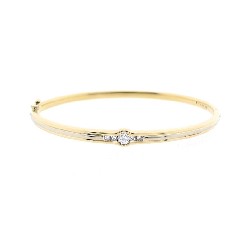 Afbeelding 1 van Bicolor gouden slavenarmband met diamanten; Maat M/L
