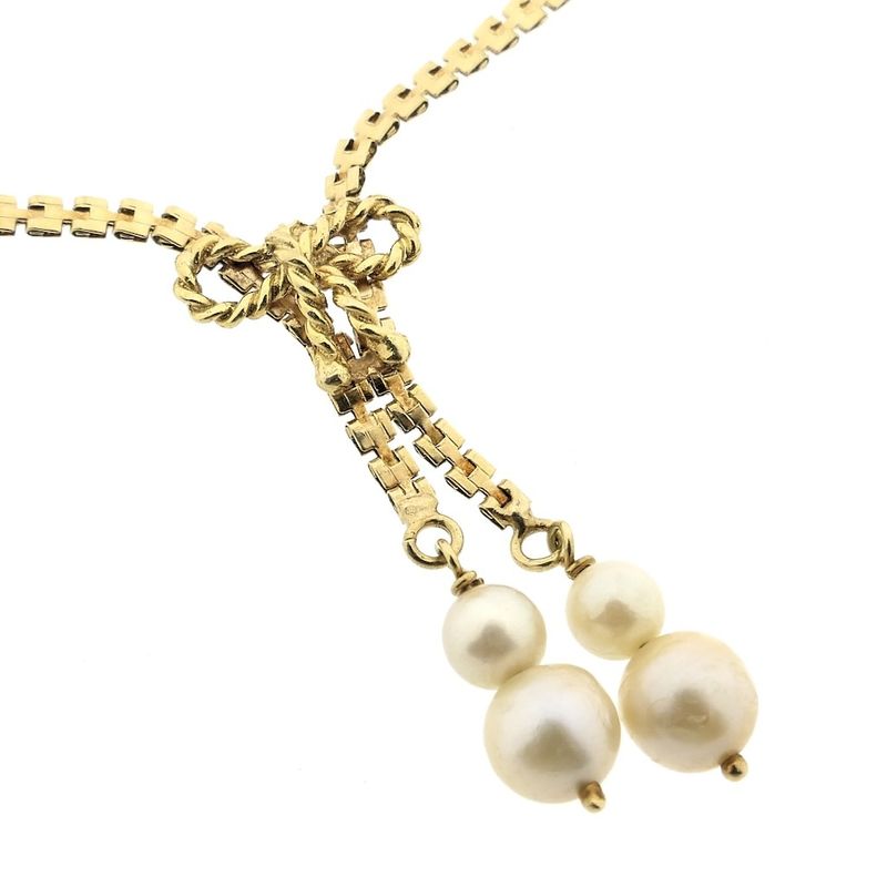 Image 6 of Gold fantasy link necklace with fixed pendant and cultured pearls